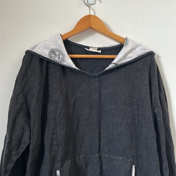 Camille and Co 100% Linen L Black Hooded Pullover Whimsigoth USA Made Natural - Picture 6 of 16